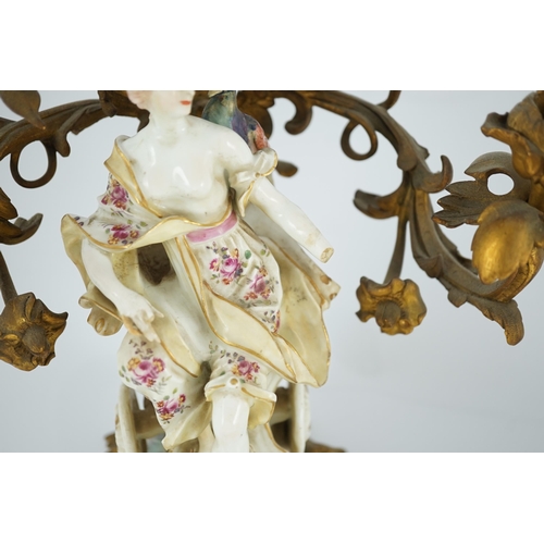 97 - A pair of large Derby porcelain and ormolu mounted Juno and Jupiter figural candelabra, the figure... 