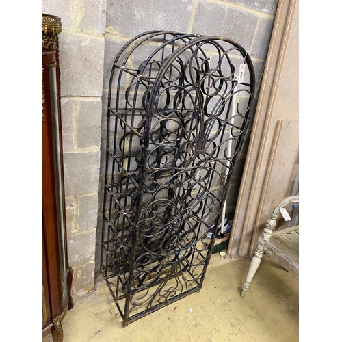 1029 - A painted wrought iron 44 bottle wine cage, width 52cm, depth 40cm, height 142cm