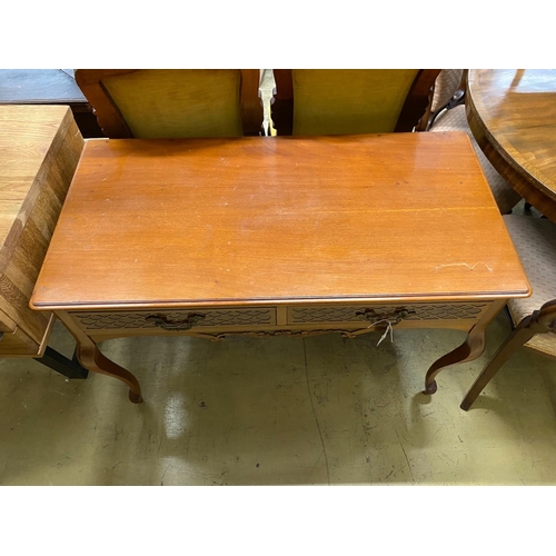 1040 - A late Victorian mahogany two drawer side table, width 106cm, depth 53cm, height 72cm