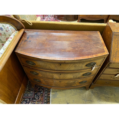 1053 - A small Regency banded mahogany three drawer chest, width 90cm, depth 47cm, height 82cm