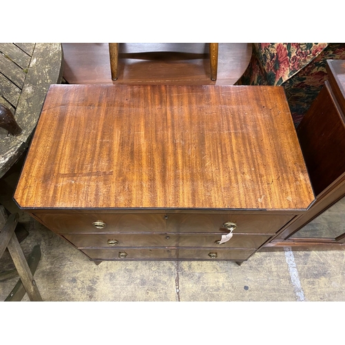 1085 - A small 19th century Continental mahogany three drawer chest, width 76cm, depth 43cm, height 78cm... 