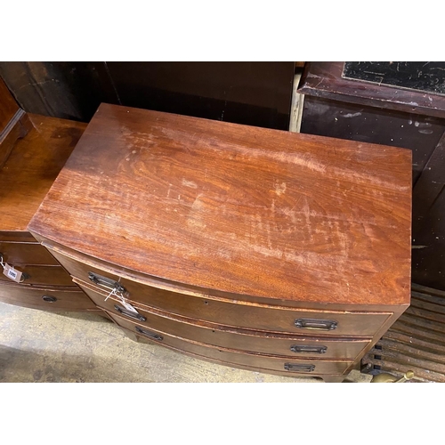 1097 - A Regency mahogany three drawer bow front chest, width 84cm, depth 47cm, height 87cm