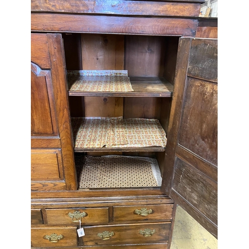 1099 - A small 18th century oak press cupboard, width 121cm, depth 51cm, height 182cm