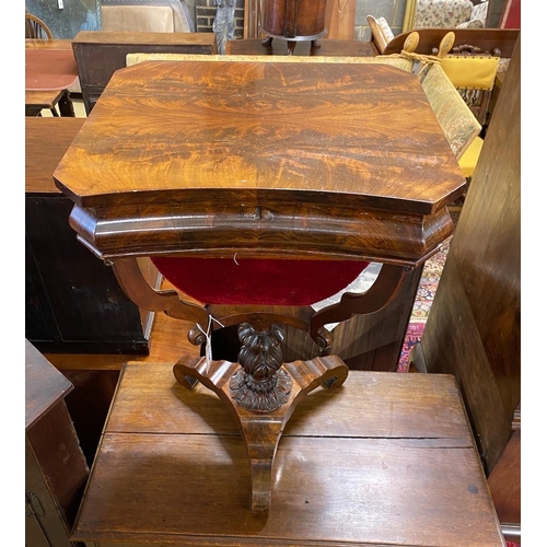 1104 - A 19th century French mahogany work table, width 49cm, depth 39cm, height 73cm