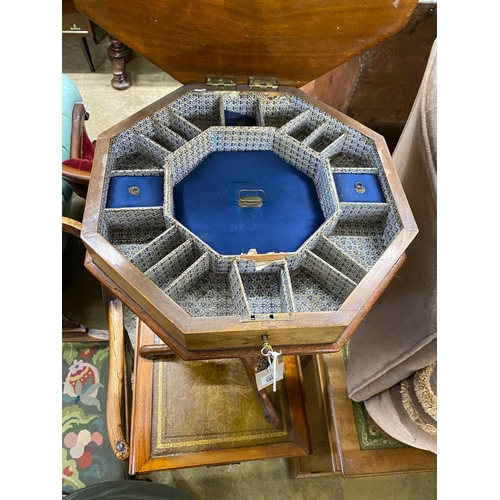 1109 - A Victorian marquetry inlaid octagonal trumpet work table, width 40cm, height 70cm