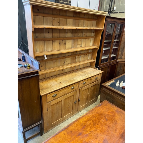 1161 - A Victorian pine dresser with boarded rack, length 173cm, depth 44cm, height 230cm