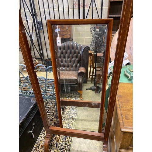 1166 - An Edwardian satinwood banded mahogany cheval mirror, width 74cm, height 187cm