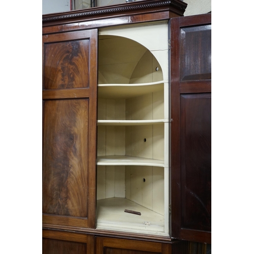 1177 - A George III mahogany standing corner cabinet, width 106cm, depth 55cm, height 228cm