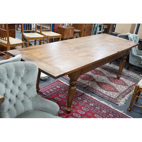 1209 - A Victorian style rectangular elm farmhouse table, length 272cm, depth 87cm, height 78cm