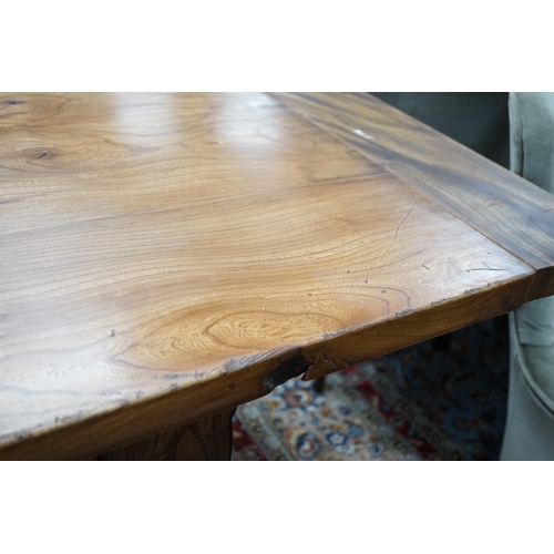 1209 - A Victorian style rectangular elm farmhouse table, length 272cm, depth 87cm, height 78cm