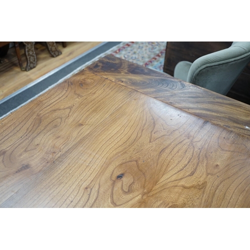 1209 - A Victorian style rectangular elm farmhouse table, length 272cm, depth 87cm, height 78cm