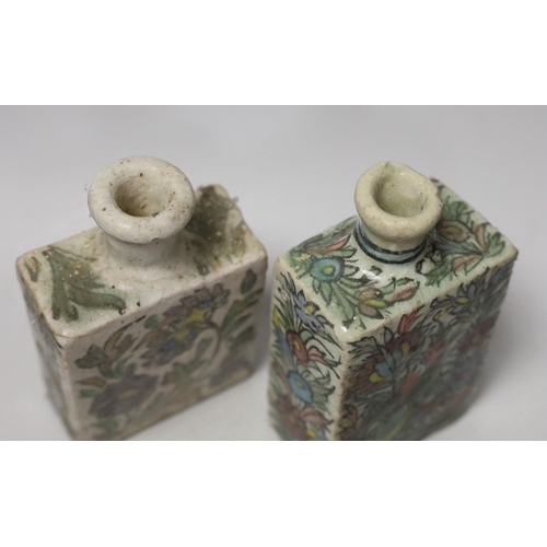 1258 - Two 19th century Persian fritware flasks, tallest 16.5cm