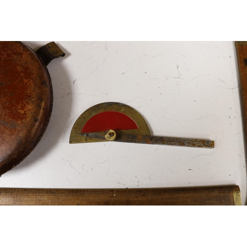 1280 - Two Aston & Mander rulers, a Chesterman tape measure and a protractor