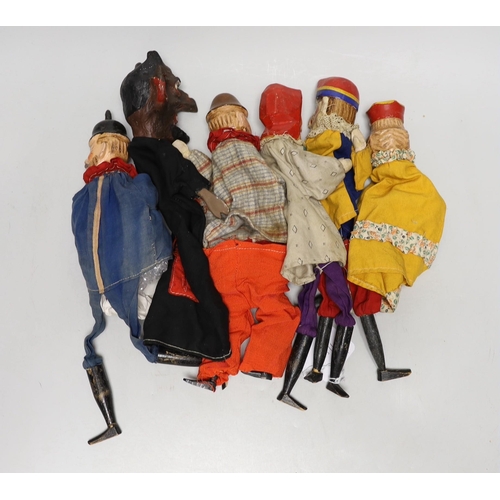 1282 - Six various early 20th century wooden Punch character puppets