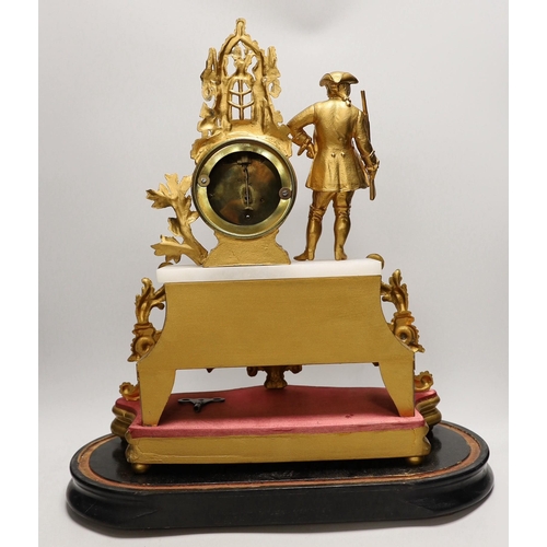 1293 - A French gilt metal mantel clock under dome. Overall 53cm tall