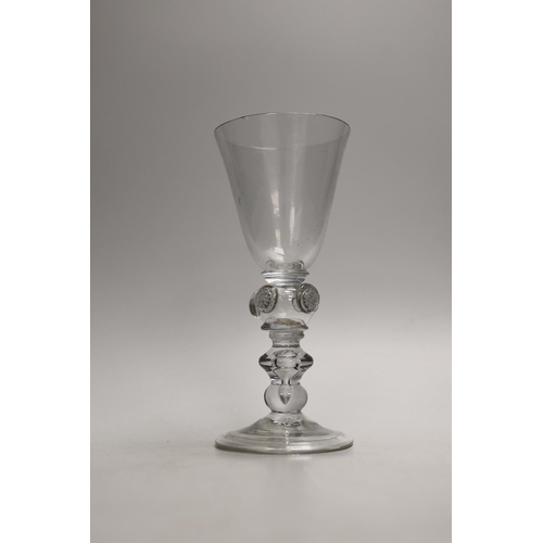 1319 - A Queen Anne coin stem glass goblet, c.1710, 19.8cm.