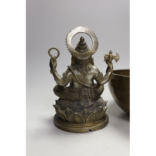 1331 - A plated figure of Ganesha and a Tibetan singing bowl with striker