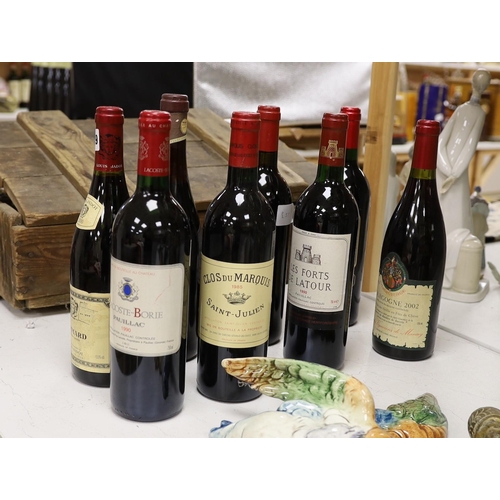 1349 - 8 bottles of various red wines - Lacoste-Borie Pauillac 1990, Louis Jadot Pommard 2000, Clos Du Marq... 