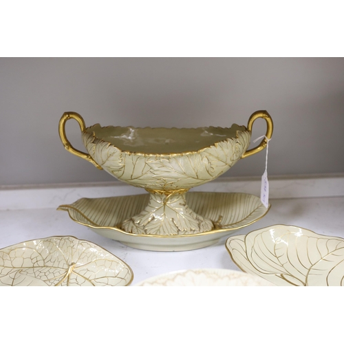 1361 - A Wedgwood Drabware part dessert service, 1800-1850, the two handled comport 33 cm across