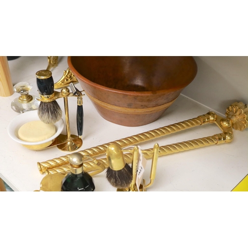 1372 - Harrods gold-plated bathroom fittings, Faberge atomiser, stylish shaving equipment, together with ot... 