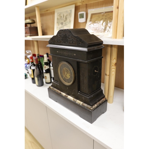 1384 - A large Victorian black slate mantel clock, 54.5cms high