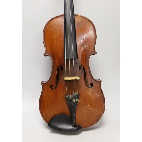 1390 - A cased French double backed violin, interior label reads Copie de J.B. Vuillaume à Paris. Back me... 