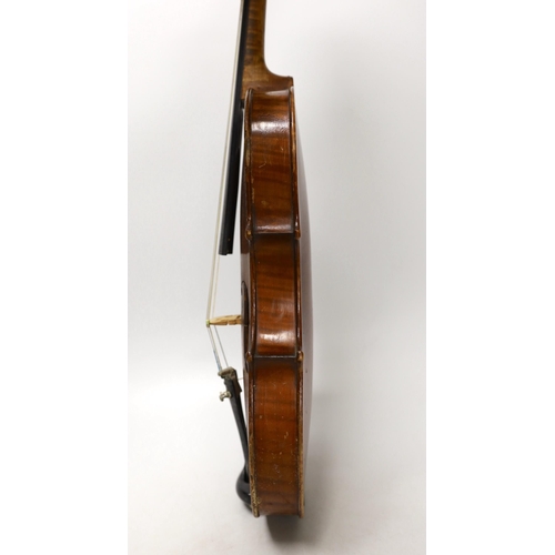 1390 - A cased French double backed violin, interior label reads Copie de J.B. Vuillaume à Paris. Back me... 