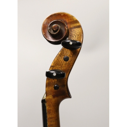 1390 - A cased French double backed violin, interior label reads Copie de J.B. Vuillaume à Paris. Back me... 