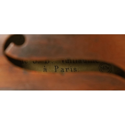 1390 - A cased French double backed violin, interior label reads Copie de J.B. Vuillaume à Paris. Back me... 