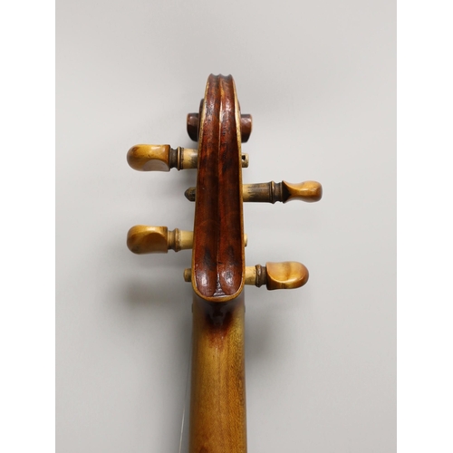 1394 - A French single back violin, interior label reads Médio Fino, back measures 35.5cm excl button. Wi... 