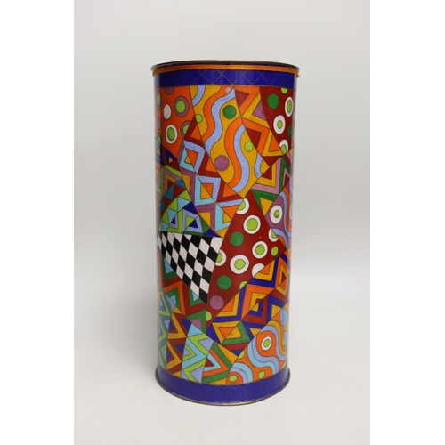 1395 - An unusual Art Deco style cloisonné enamel sleeve vase, with signature to base, 34.5cms high