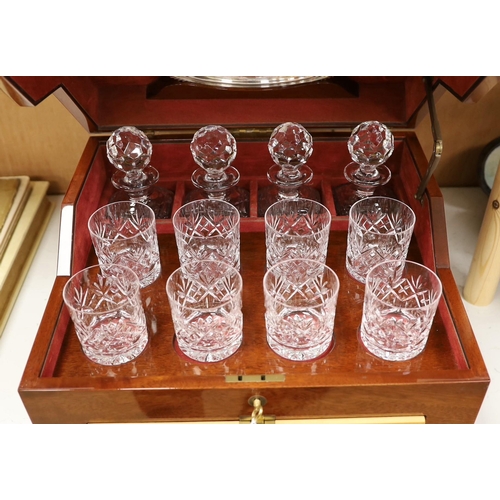 1396 - An inlaid travelling decanter box, with lower drawer and a set of  Royal Doulton glasses