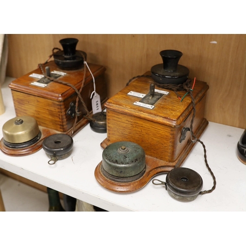 1411 - Two Ericsson oak cased railway signal box telephones, 30cms long