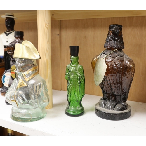 1413 - Five novelty shaped spirit bottles; Napoleon, a bear, a sailor, etc. tallest 33cm