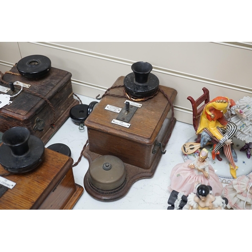 1425 - Three Ericsson oak cased railway signal box telephones, largest 30cms long