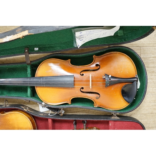 1443 - Two cased double back violins