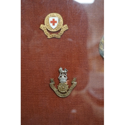 1452 - A framed collection of military cap Badges