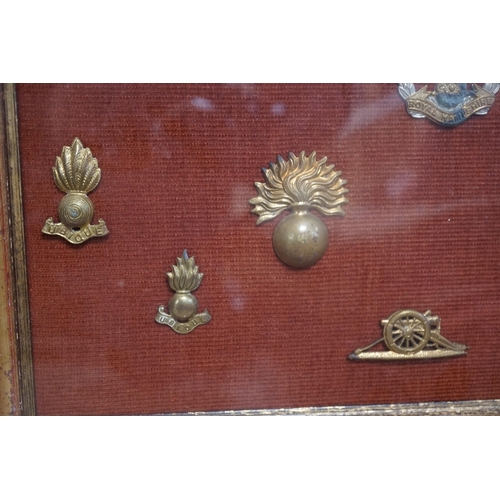 1452 - A framed collection of military cap Badges