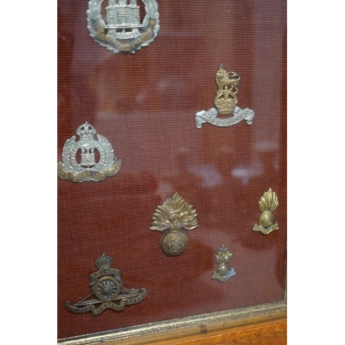 1452 - A framed collection of military cap Badges