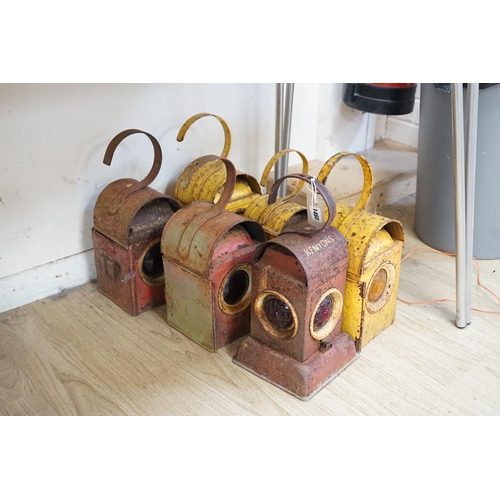 1460 - A group of six worker's construction lamps, paraffin-fired