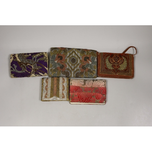 1476 - Five various silk and metallic thread embroidered evening bag/purses from 1920s to 40s