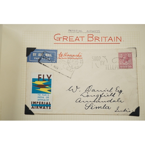 1506 - Postal covers in an album, plus loose with Gernsey 1825 scroll postmark, pre stamp 1930s airmail co... 