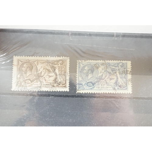 1524 - Great Britain covers seahorses with 1915 de la rue 5 shilling, mint (2),1918 2 shilling, 6d, 10 shil... 