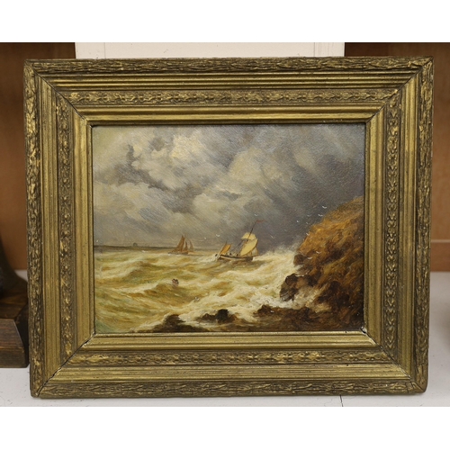 1656 - Attributed to John Moore of Ipswich (1820-1902), oil on millboard, Seascape, 17 x 22cm