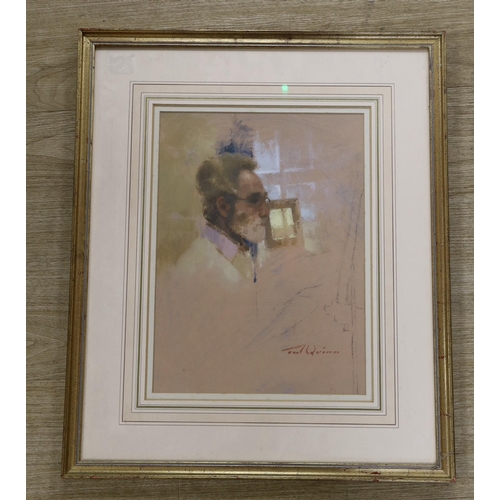 1657 - Tom Quinn (b.1918), oil on paper, Self portrait, signed, 37 x 27cm