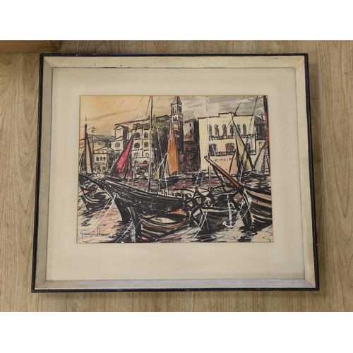 1660 - George Hann (1900-1979), ink and watercolour, Venetian scene, signed, 42 x 54cm