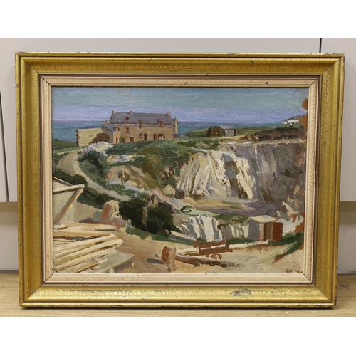 1663 - Early 20th century English School, oil on board, Coastal houses and quarry, 29 x 40cm