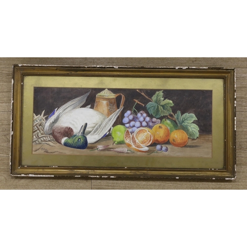 1673 - Giovanni Barbaro / AKA Arthur Dudley (1864-1915), watercolour, Still life of a duck and fruit, signe... 