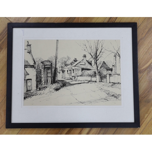 1681 - Edward Wesson (1910-83), pen and ink, Village street scene, 33 x 48cm