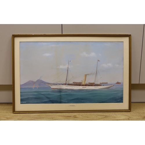 1703 - Antonio De Simone (1851-1907), gouache, The steam yacht, Cunilda', signed and dated 190., 38 x 62cm... 